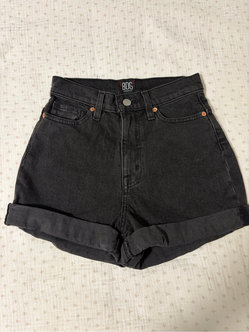 BDG Black High-Rise Rolled Hem Denim Shorts